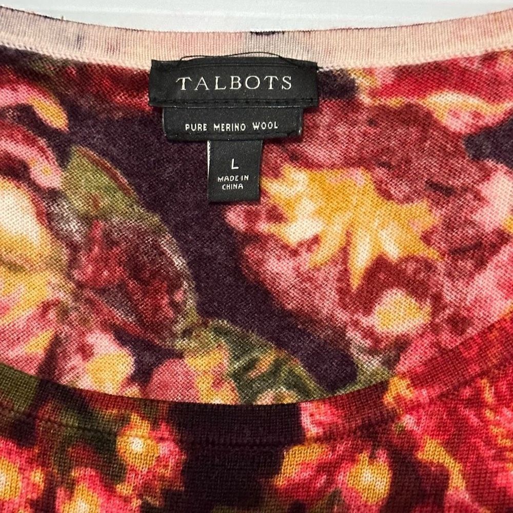 Talbots Pure Merino Wool Gathered Shoulder Sweater - Burgundy Floral, S - Picture 7 of 10